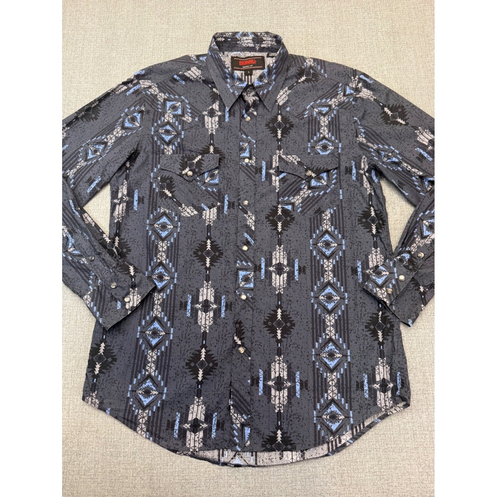 Rock & Roll Denim Mens Large Western Snap Shirt Aztec Geometric Long Sleeve L